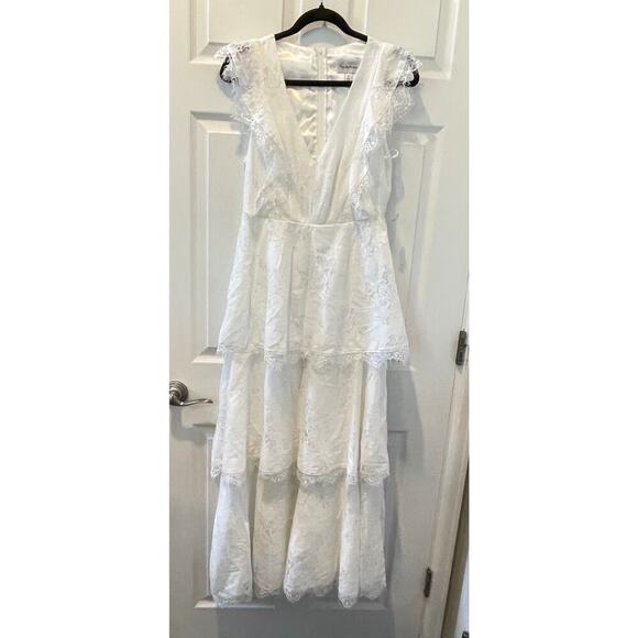 Premier Amour White Lace Tiered V-Neck Maxi Dress Sz 6 #342 - Picture 1 of 6